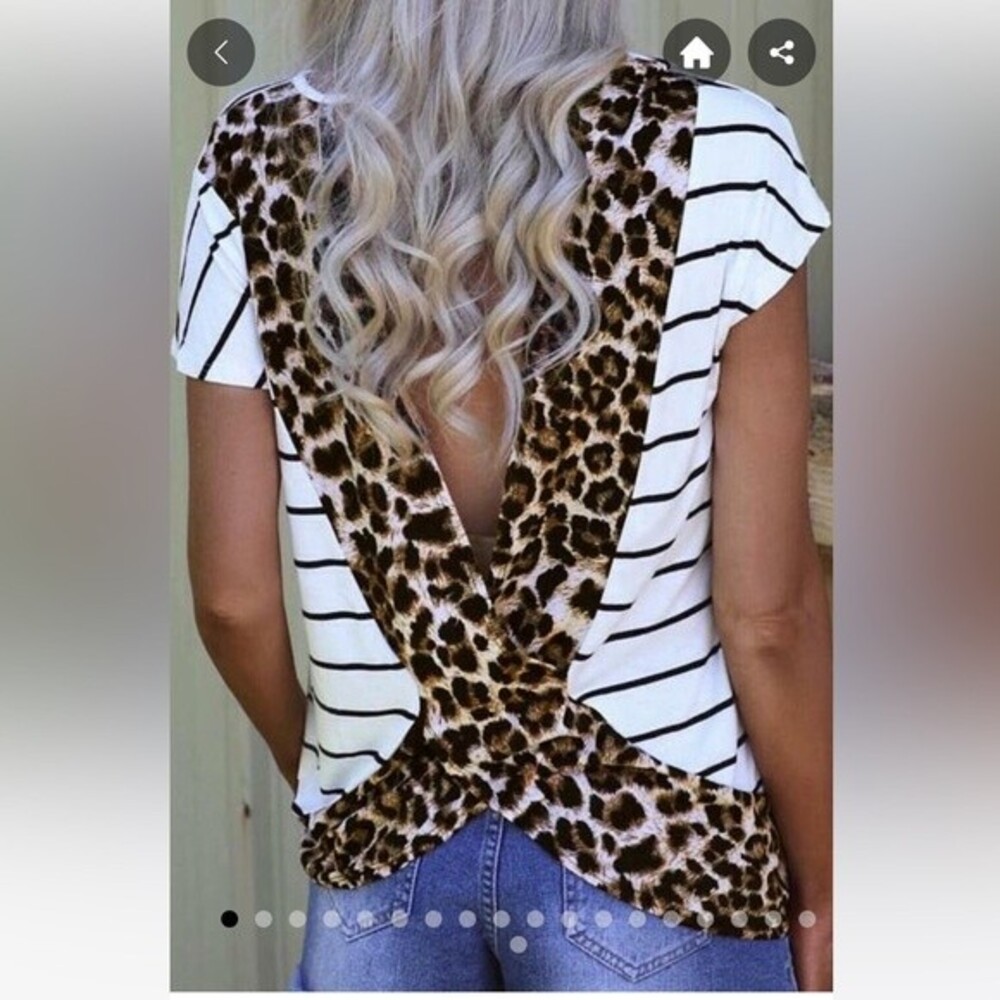 Stripes & Leopard Open Back Top Womans Mix media XL